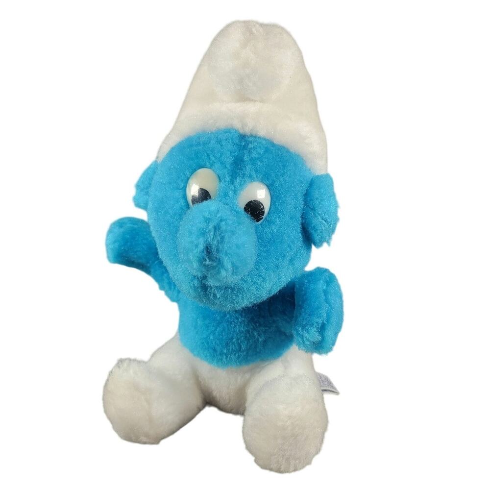 Vintage 1980s Smurf Plush Toy by Wallace Berrie & Co. 9" Blue Smurf  White Hat